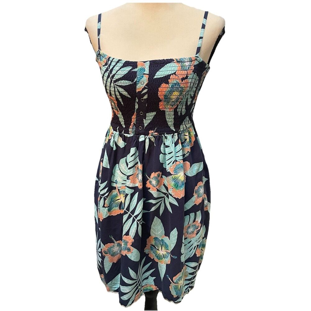 Roxy Daylight Dreams  Romantic XS Navy Blue Floral Tropical Vacation Beach Y2K